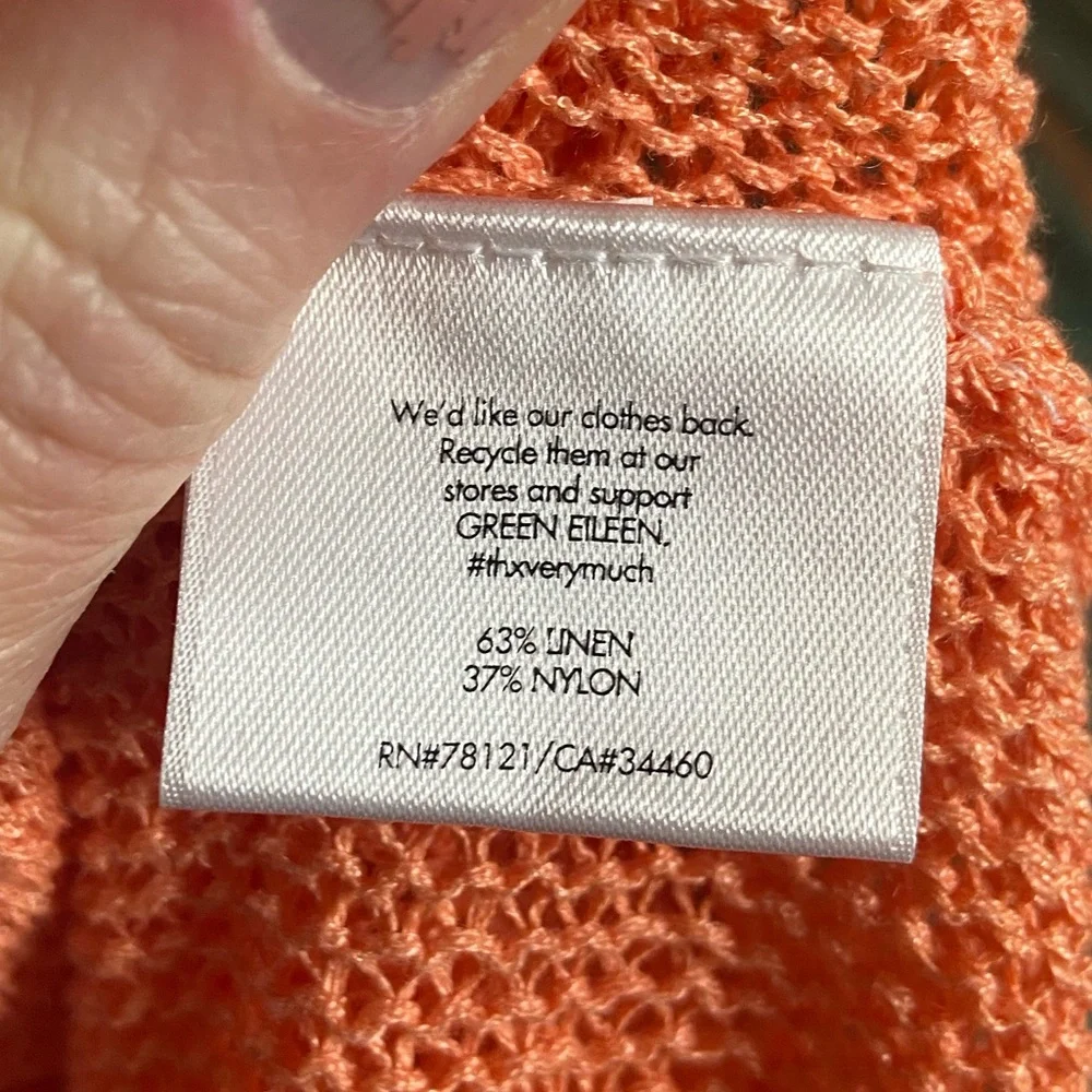 Eileen Fisher Orange Sherbet Sheer Linen Blend Open Weave Sweater - Picture 8 of 8